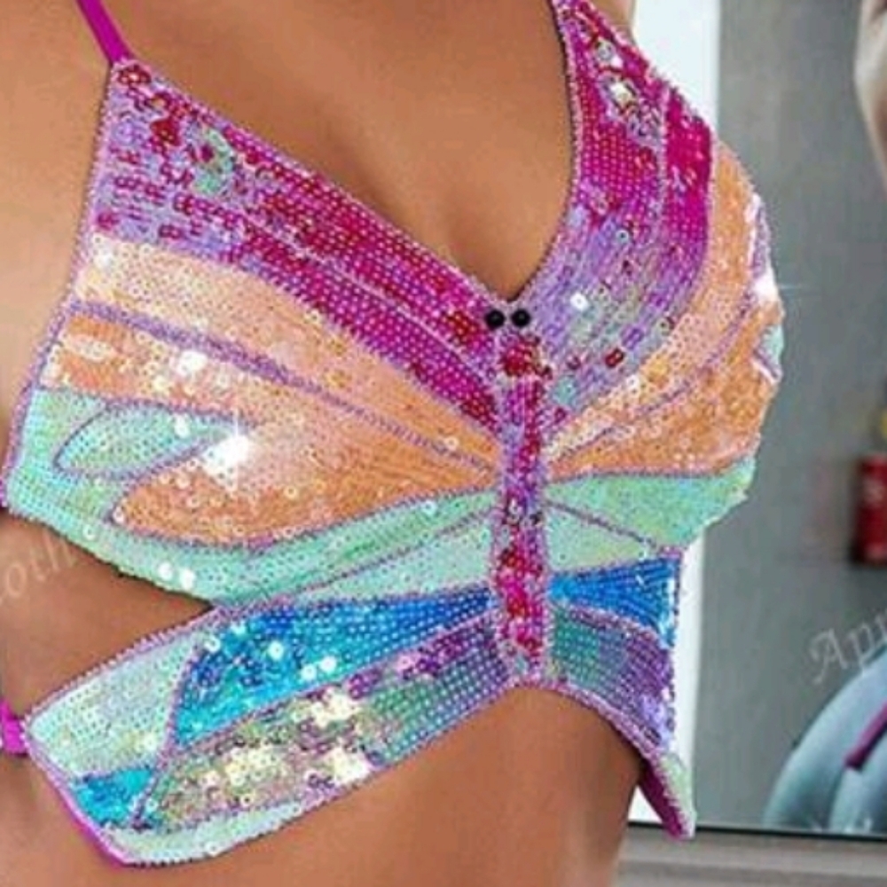 Sexy sequin spaghetti strap crop top